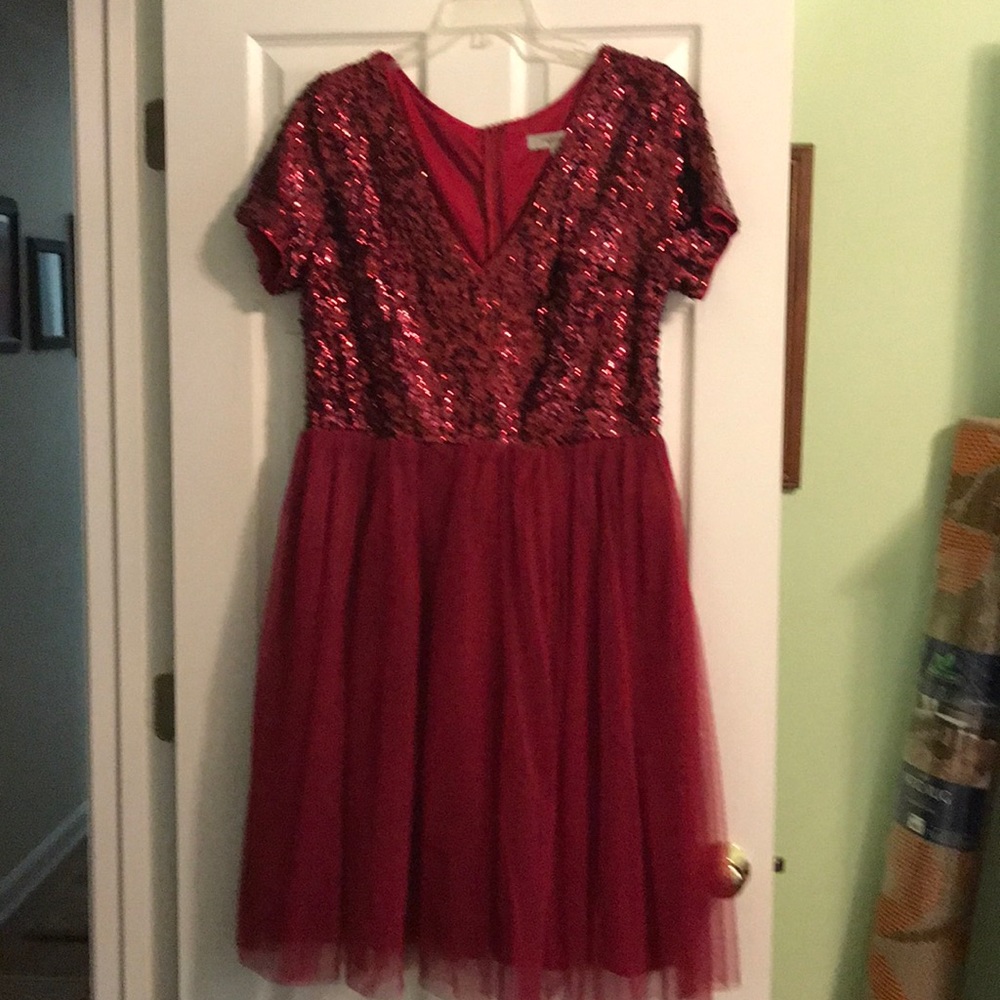 Red sequin and tulle dress